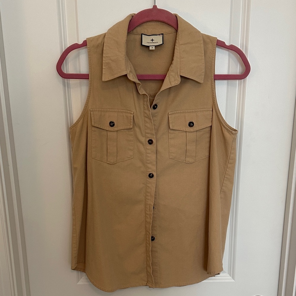 Sleeveless Tuckernuck Button-Front Top in Camel